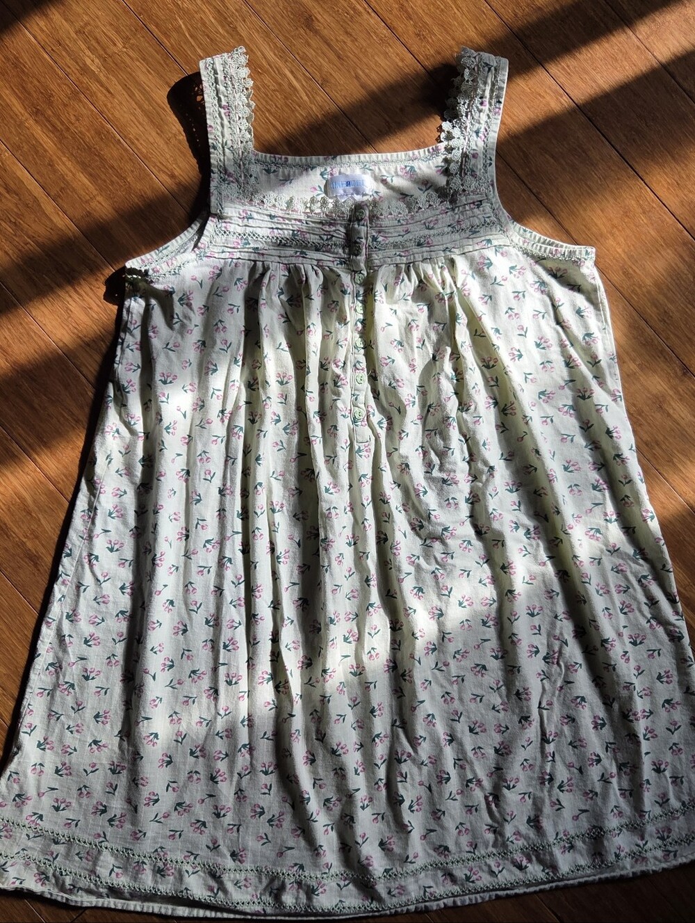 Vintage Timeout Floral Cotton Nightgown Lace Trim Cottagecore Prairie Tulips M